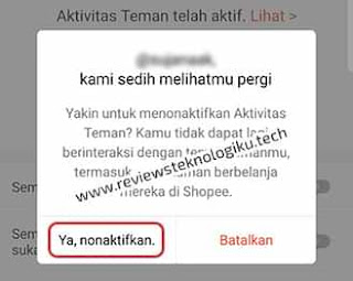 mematikan fitur aktivitas teman di shopee