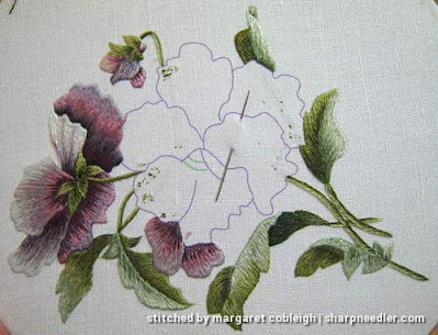 Preparing to embroidery central thread painted pansy (design by Trish Burr)