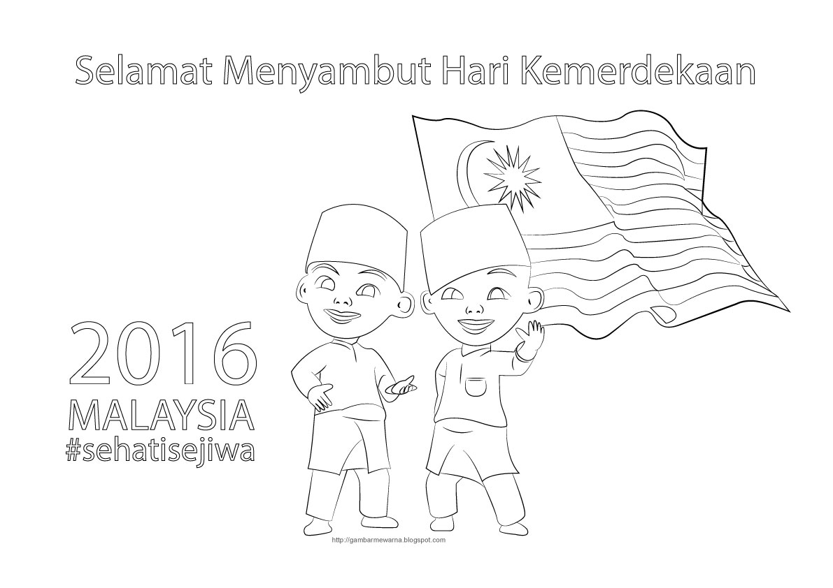 Poster Mewarna Selamat Hari Kemerdekaan 2021 Upin dan Ipin 
