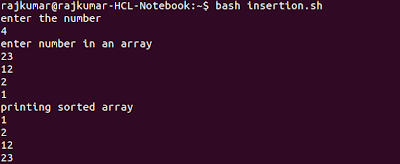 insertion sort output