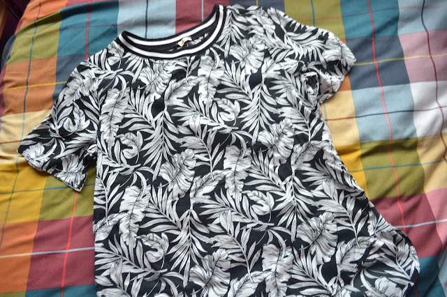 Hollister black and white floral t-shirt with sporty neckline