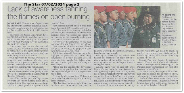 Lack of awareness fanning the flames on open burning | Keratan akhbar The Star 7 February 2024