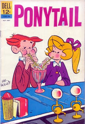 cartoon kids sharing a drink in the maltshop Ponytail comic book scans by Lee Holley