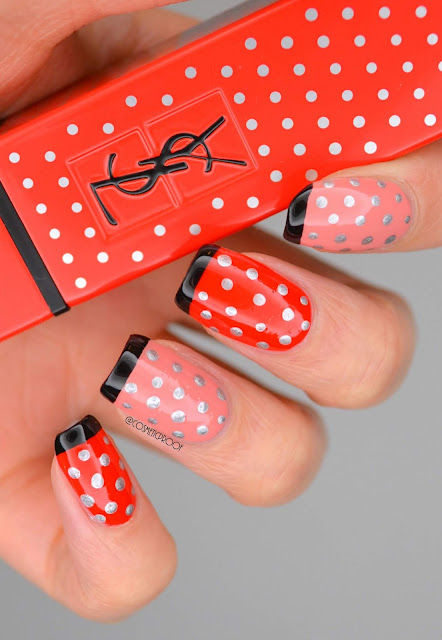 Red and Pink Polka Dot Nail Art