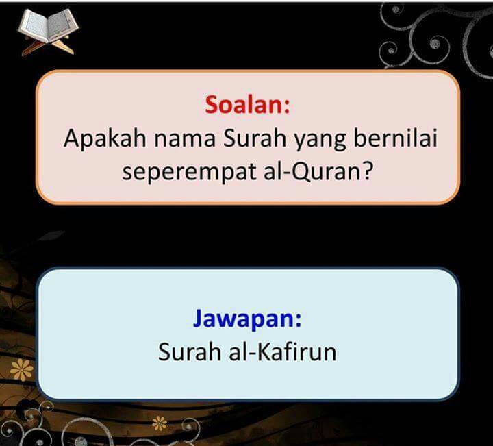 Apakah nama surah yang bernilai seperempat al-quran 