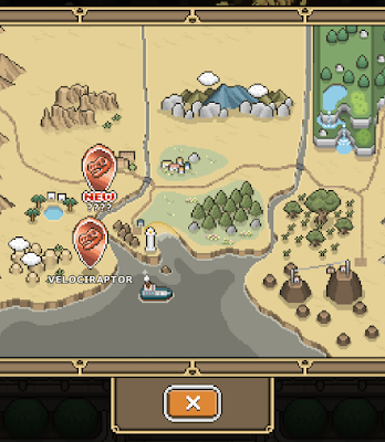 Screenshot of the Map Menu. Two Bronze Markers sit near the middle. One has Velociraptor underneath. The other says New.