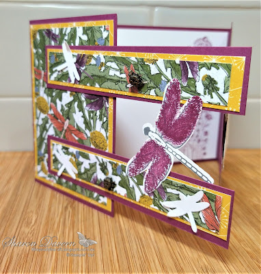 Rhapsody in craft, Rich Razzleberry, Fancy Fold Card, Gatefold card, Cross over gatefold card, Dandy Garden, Dragonfly Garden, Label Me fancy, Ladybug Trinkets, Thank you card, #colourcreationsshowcase, #loveitchopit, Stampin' Up, Jan-June Mini 2021