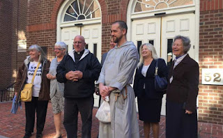 The Virginia "Red Rose Rescuers" from left to right: Joan Andrews Bell, Bonnie Borel Donahue, Fr. Stephen Imbarrato, Fr. Fidelis Moscinski, CFR, Julia Haag, and Joan McKee. Between the two priests is their attorney Chris Kachouroff. 