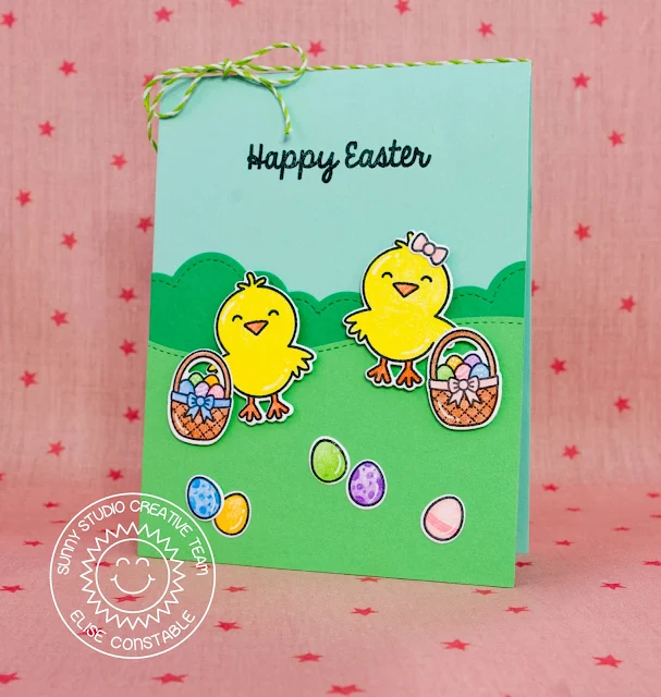 Sunny Studio: Happy Easter Card by Elise Constable using A Good Egg stamps & dies.