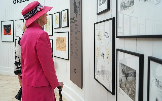 Queen Margrethe of Denmark attended the opening of new Museum for Danish Magazine Drawing in Den Gamle By