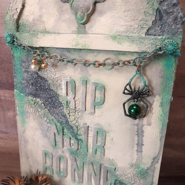 Noire Ronne's Requiem: A Tim Holtz Tombstone Overlay Mixed Media Project for Halloween