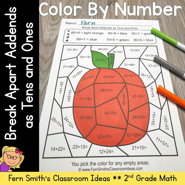 2nd Grade Go Math 4.3 Break Apart Addends as Tens and Ones Color By Numbers #FernSmithsClassroomIdeas