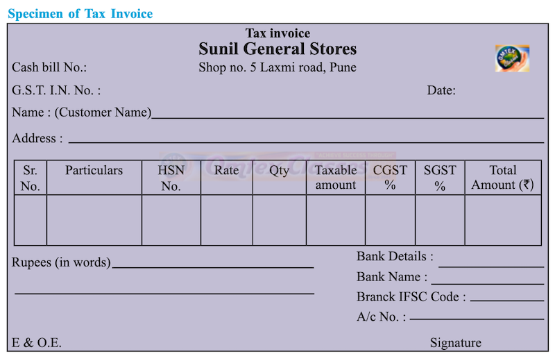 Prepare specimen of Tax Invoice