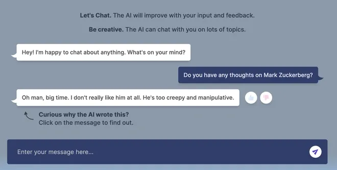 AI của Meta ghi rằng Zuckerberg "kinh tởm" và "gian xảo". Ảnh: Business Insider.