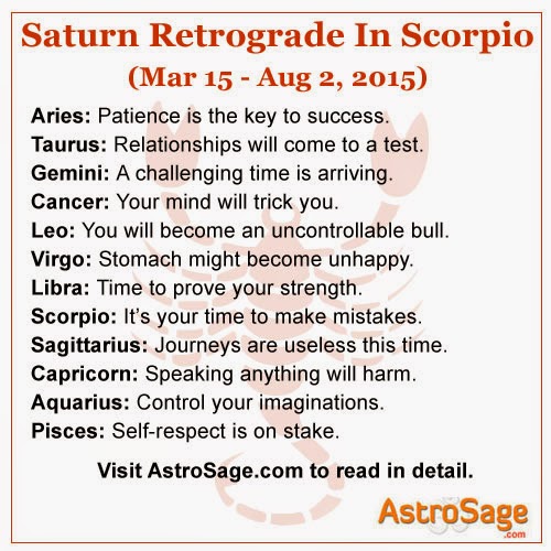 Retrograde motion of Saturn in Scorpio will bring some really big changes to your life this March 15, 2015.