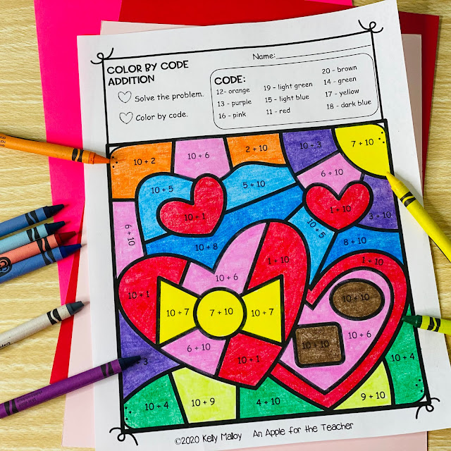 Valentine's Day Color By Number Addition