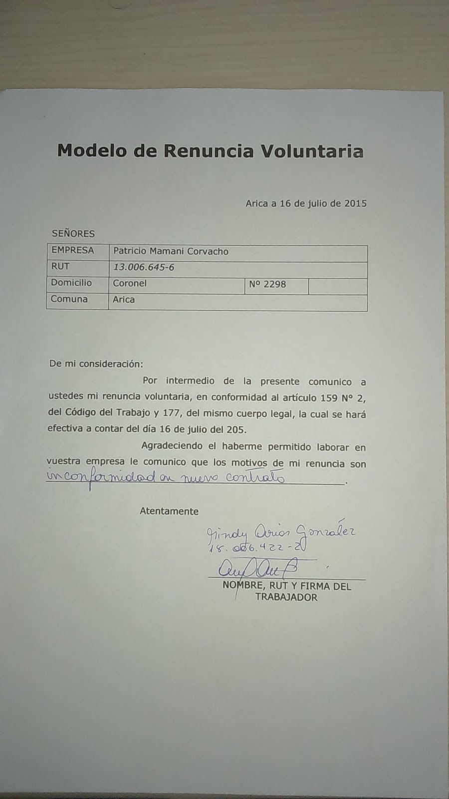CONDOMINIO DOÑA MARGARITA: Contrato ,Carta De renuncia y 