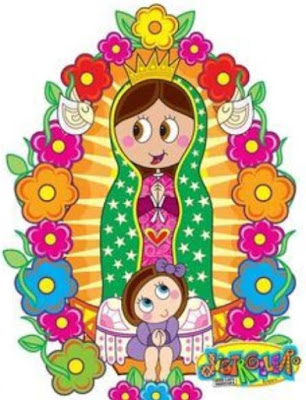 Dibujo de Nuestra Señora de Guadalupe o Virgen de Guadalupe con flores