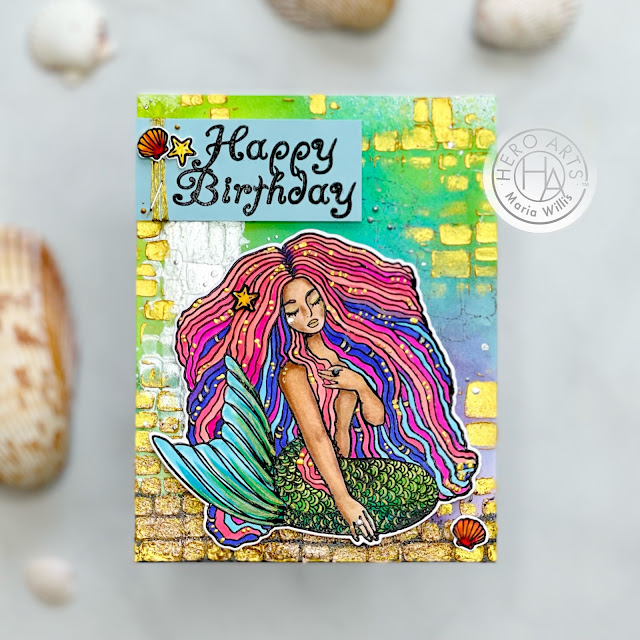 Cardbomb,Maria Willis,Hero Arts,My Monthly Hero June 2022, Mermaids, fish, art, cards, cardmaking, handmade, diy, color, stamps, stamping, dies,die cutting,heat embossing,mixed media,