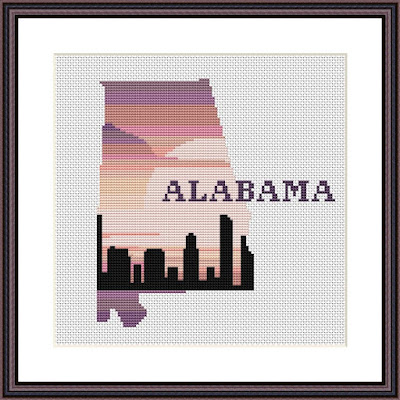 Alabama sunset silhouette cross stitch pattern - Tango Stitch