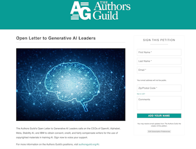 screen shot of the Authors Guild "Open Letter to Generative AI Leaders"