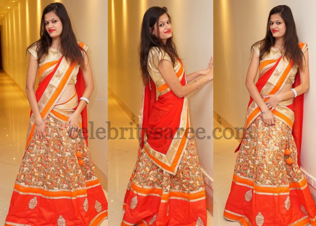 Gold Floral Print Half Saree