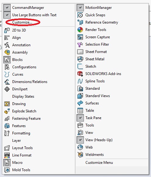 Customizing SolidWorks Flyout Toolbars