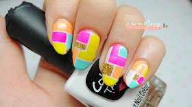 Colorful block line tape nail art for summer