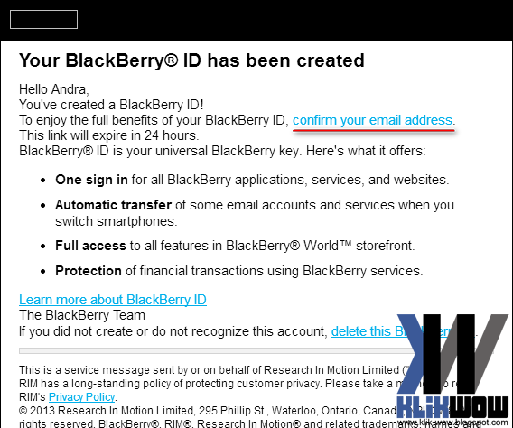 email konfirmasi dari bb