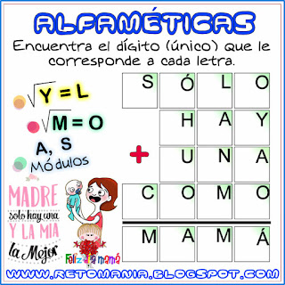 Alfamética, Criptoaritmética, Retos matemáticos, Desafíos matemáticos, Problemas matemáticos, Juegos de palabras, Suma de Palabras