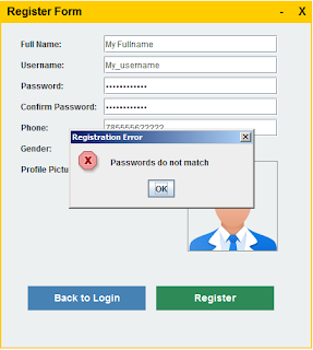 java register form error 2