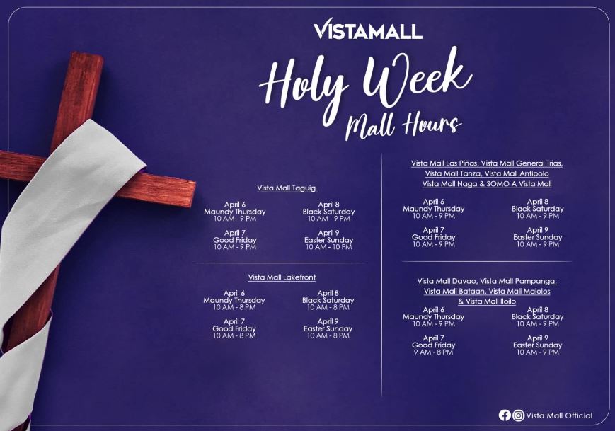 Vistamall Holy Week 2023 schedule