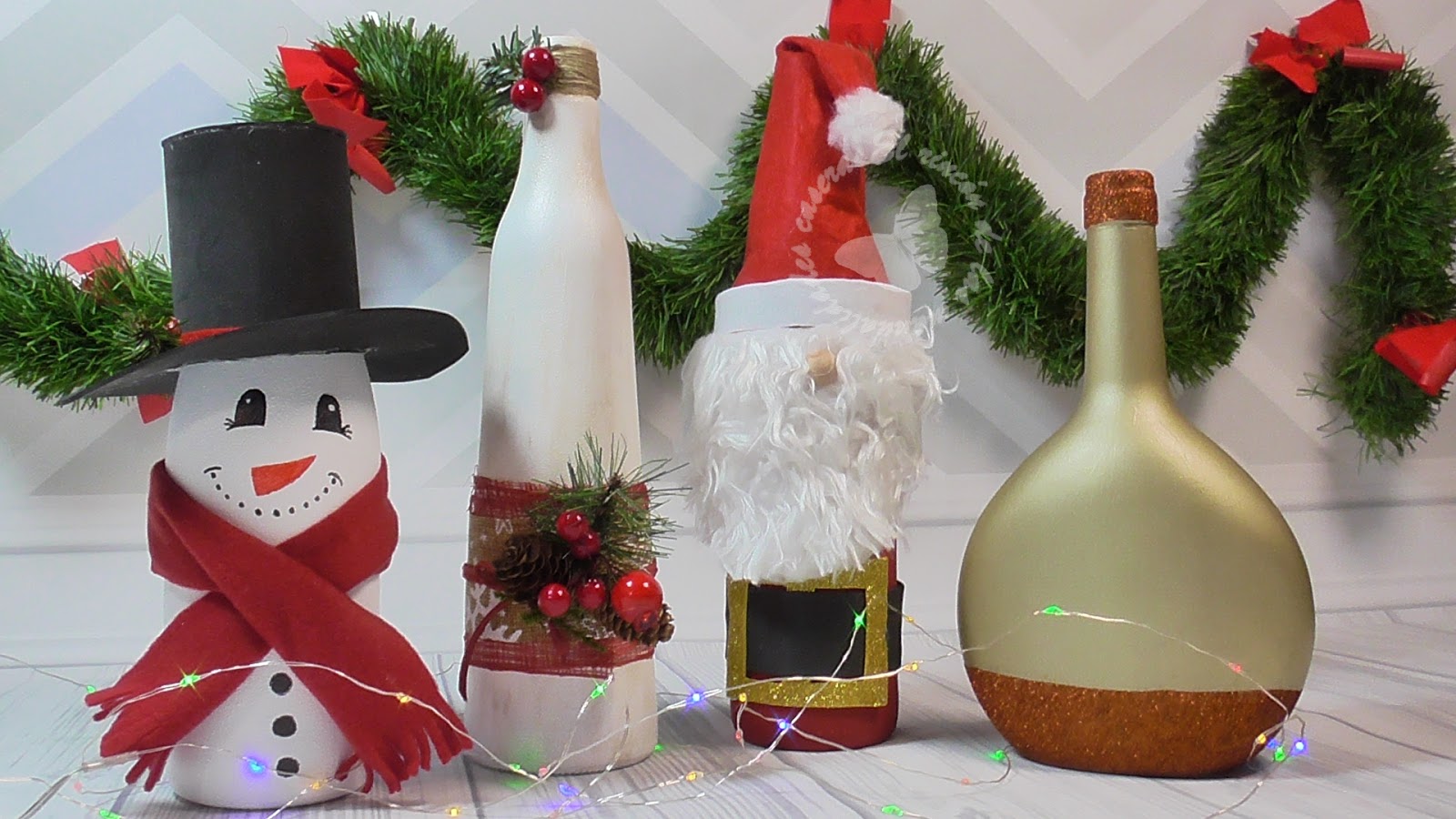 5 botellas de cristal decoradas para navidad 