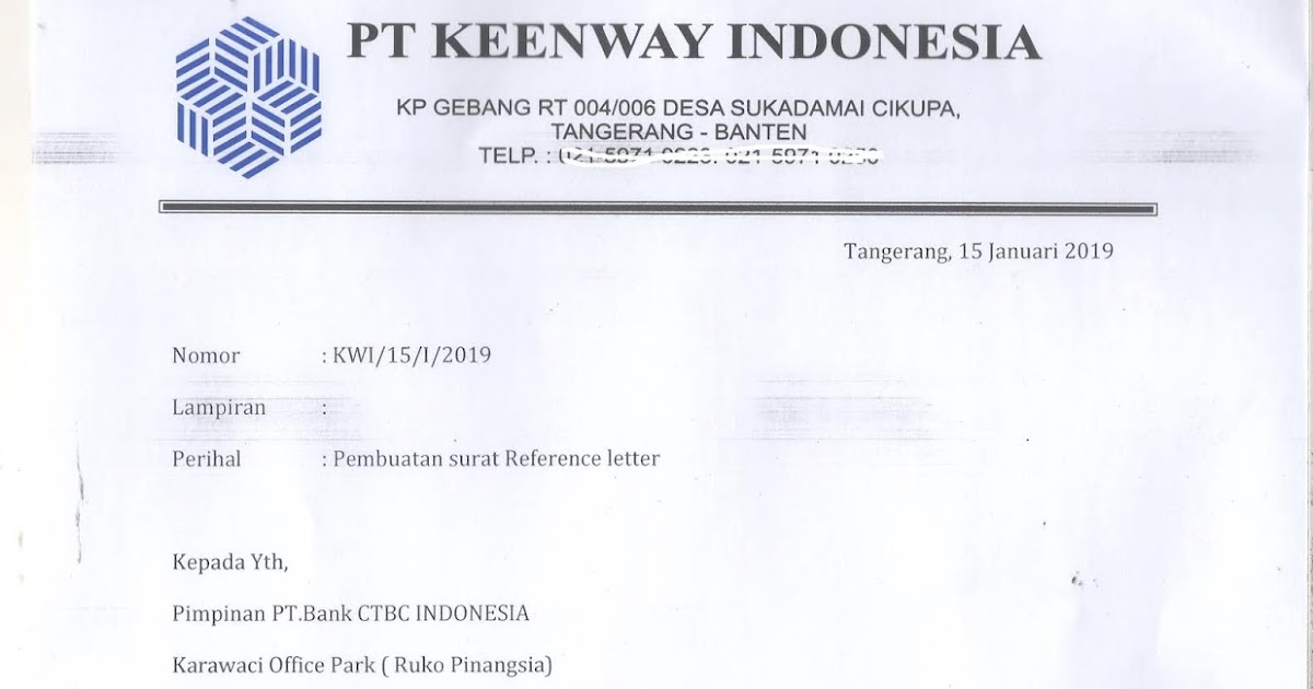 Contoh Surat Permohonan Pembuatan Surat Referensi Bank 