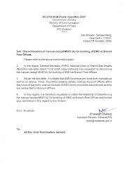 Discontinuation of manual receipt MS87(A) for booking of EMO at Branch Post Offices