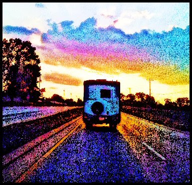 RV man cave riding into the sunset