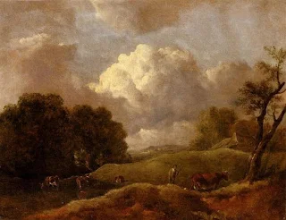 Un extenso paisaje con ganado y un pastor de Thomas Gainsborough