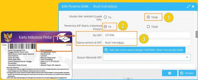 gambar Cara Pengisian nomor KIP Pada Aplikasi Dapodik