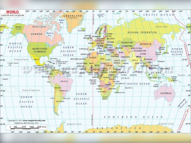 World Map With Latitude Lines