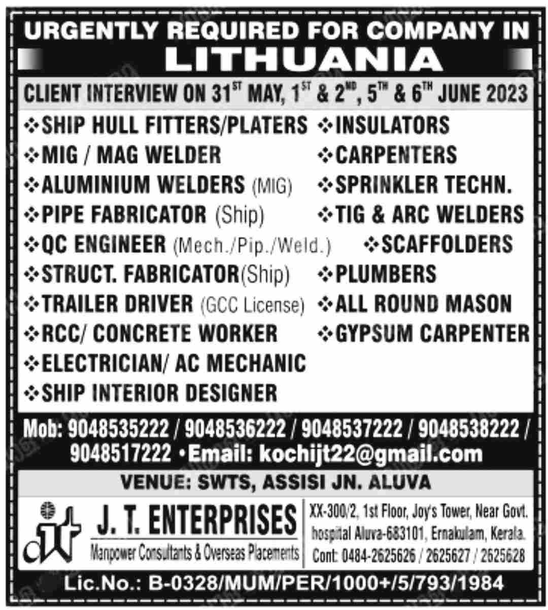 lithuania job vacancy for indian