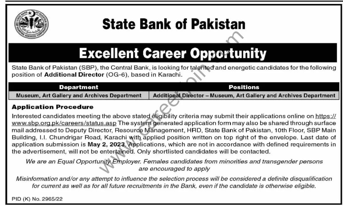 State Bank of Pakistan SBP Jobs Additional Director