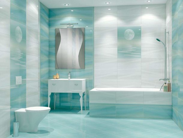 Blue White Aqua Bathroom Tiles and Accessories Decorating Ideas