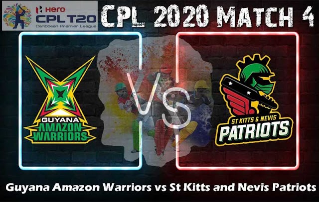 CPL 2020 Match 4 Guyana Amazon Warriors vs St Kitts and Nevis Patriots