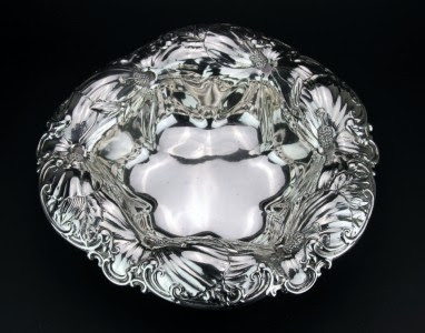 ANTIQUE 19thC ART NOUVEAU SOLID SILVER FRUIT BOWL, MERMOD & JACCARD CO c.1890