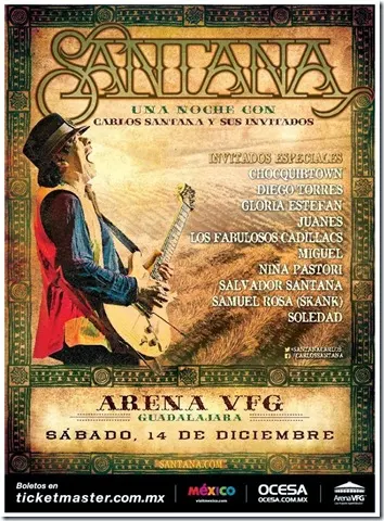 Arena VFG cartelera Carlos Santana en Dicimbre 2013 boletos ticketmaster