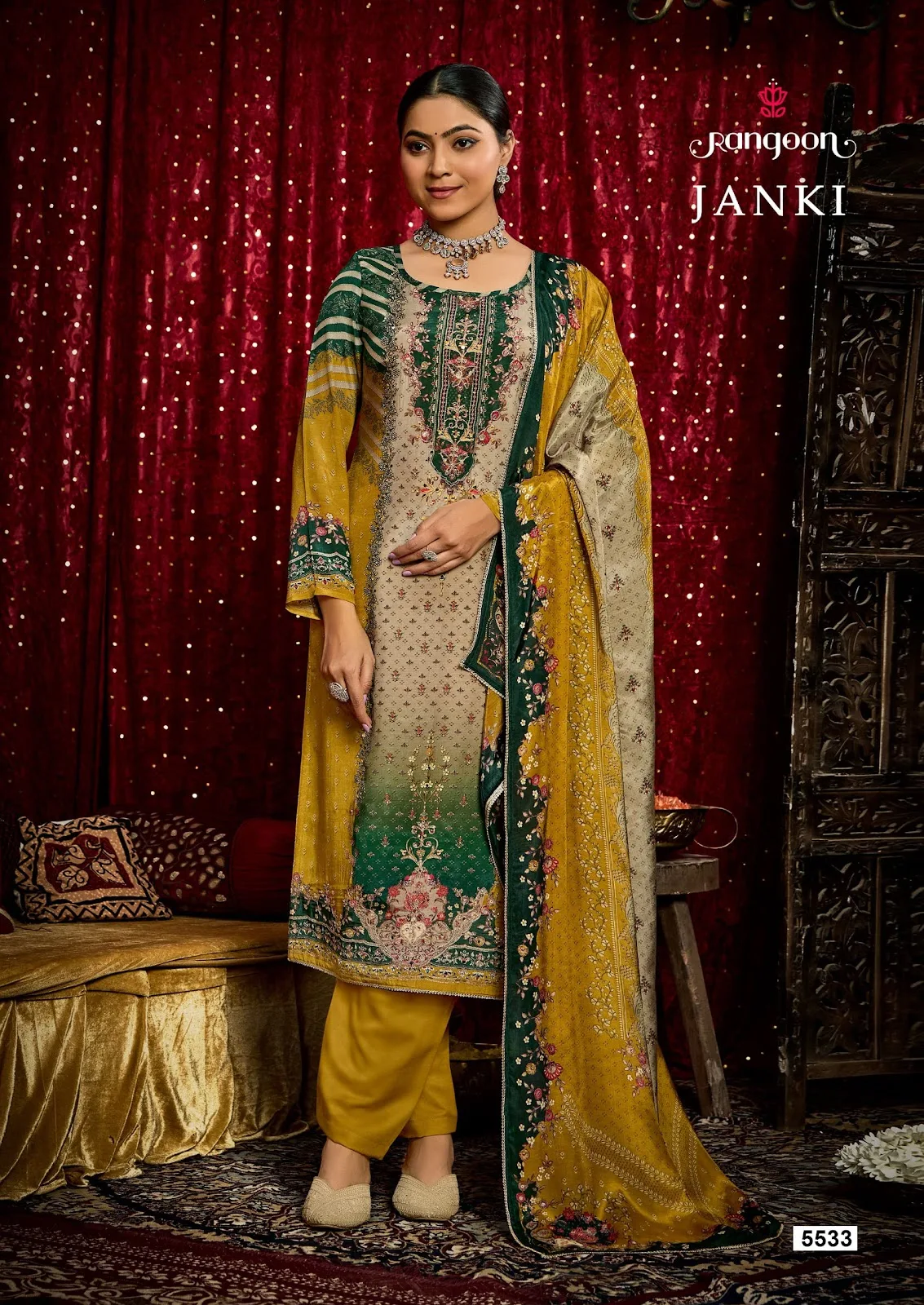 Janki Rangoon Pure Muslin Readymade Pant Style Suits