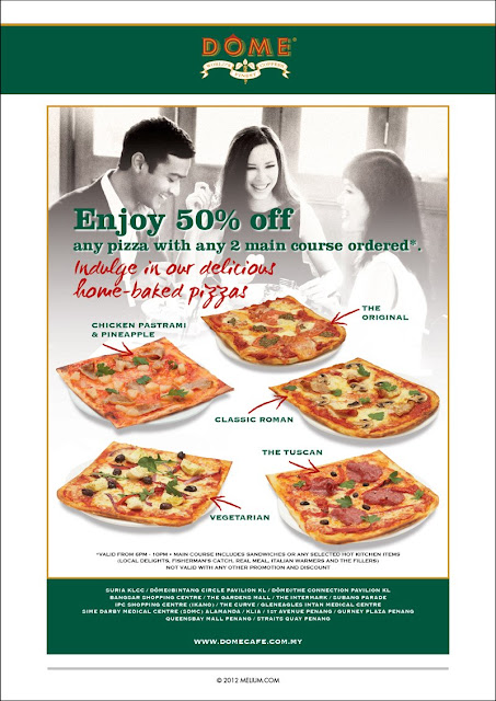 Dome Cafe: Pizza For 50% Discount Promotion