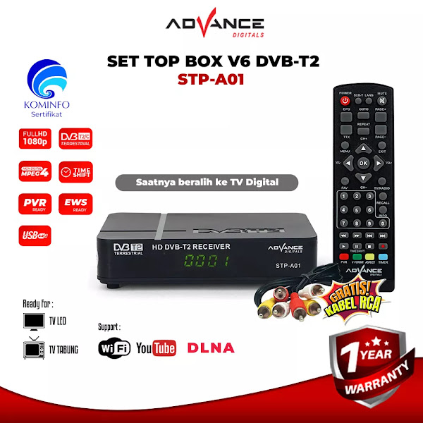 Advance STB Set Top Box TV Digital Receiver Penerima Siaran Full HD/ STB Wifi Bisa Youtube DVB-T2 STP A01