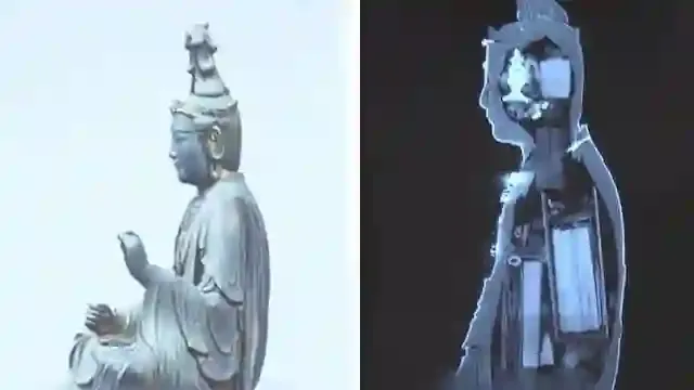 تمثال بوذي يخفي بجوفه قطع أثرية