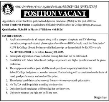 University of Agriculture Peshawar Jobs 2023 New Jobs